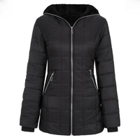 Women's Hooded Long Sleeve Cotton-padded Fleece-lined Winter Jacket Medium-length Zip-up Coat Warm Stylish - Natalia Home Fashion