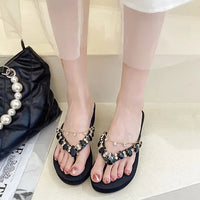 Women Slippers Fashion Summer New Water Diamond Flip Flops Women Outwear Thick Sole Slope Heels Beach Vacation Slippers