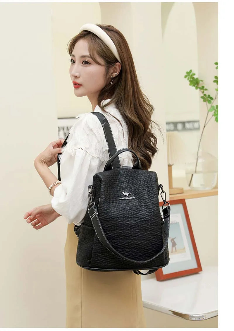 Women's Fashion Luxury Designer Leather Backpacks Large Capacity Zipper Shoulder Bags Female School Bag Travel Bag pack