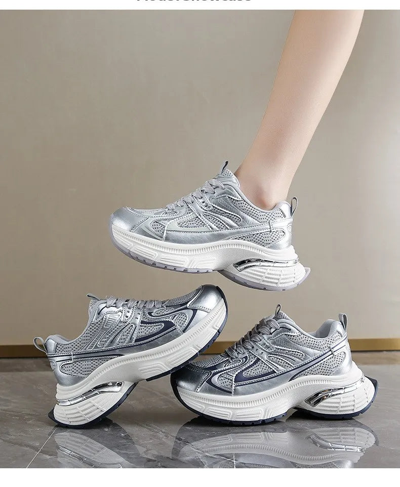 Respirable Thick Bottom Dad Shoes for Women in All Seasons Breathable Fashionable Flat Heel Anti-Odor Casual Footwear
