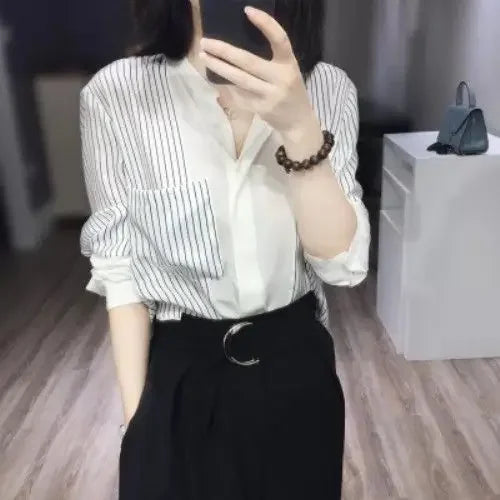 Shirts & Blouses For Women Striped Thin Style Woman Top Button Up Novelty Cute And Elegant Basic Premium