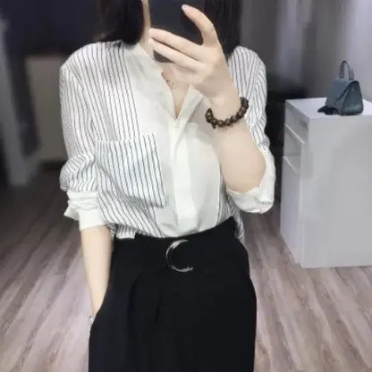 Shirts & Blouses For Women Striped Thin Style Woman Top Button Up Novelty Cute And Elegant Basic Premium