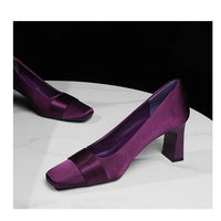 Elegant Satin High Heels Square Toe Slip-On Chunky Heel Comfortable Women's Shoes for Party Fashion Footwear Summer Autumn