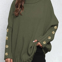 Loose Knitted High Collar Turn-down Collar Sweater for Women Full Sleeve Polyester Fiber Cross-Border Fashion Decorative Button