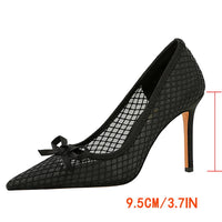 Mesh lace Women Pumps bowknot High Heels 9.5 cm Stiletto Sexy party shoes Luxury banquet shoes Ladies Pumps