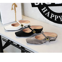 European Style Light-Mouthed Half-Slippers Women Wearing Thick Heels And Square-Toe Mary Jane Shoes One-Strap