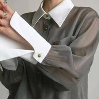 Sunscreen Shirt With Sling Top Women Lapel Single Breasted Long Sleeves Stitching Loose Clothes