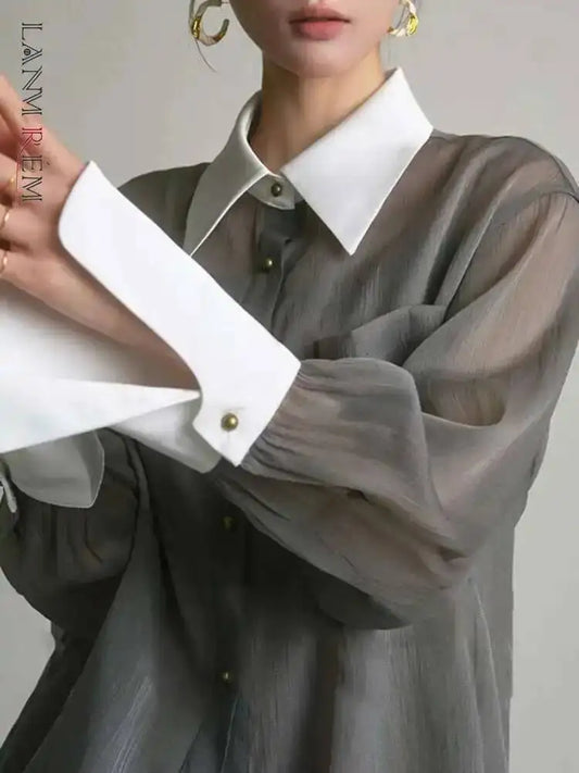 Sunscreen Shirt With Sling Top Women Lapel Single Breasted Long Sleeves Stitching Loose Clothes