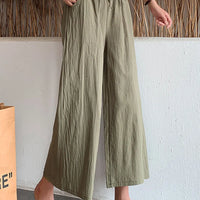 Casual Baggy Wide Leg Trousers Women Summer Thin Comfy Breathable Ankle Length Pants Vintage Loose Cotton Linen Straight Pants