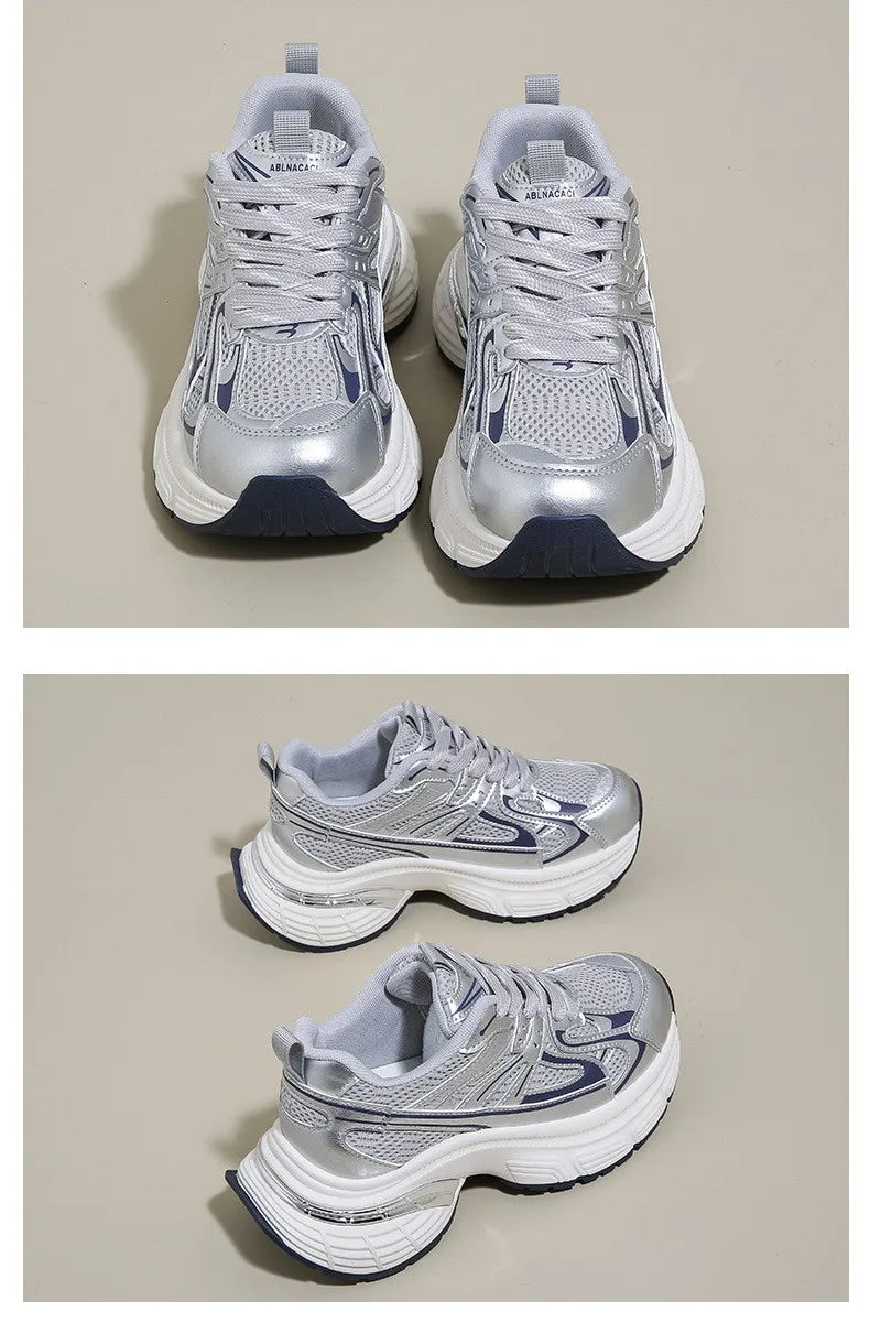 Respirable Thick Bottom Dad Shoes for Women in All Seasons Breathable Fashionable Flat Heel Anti-Odor Casual Footwear