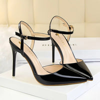 Women 10.5cm High Heels Sandals Lady Metallic Gray Patent Leather Stripper Ankle Strap Sandals Wedding Fetish Nightclub Shoes