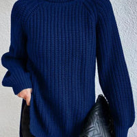 Turtlenecks Women Pullovers Mid-Long Casual Knit Sweater Fad Raglan Sleeves Side Slit Sweater New Skirt-style Jumper