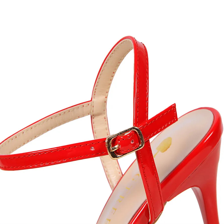 Women 10.5cm High Heels Sandals Lady Metallic Gray Patent Leather Stripper Ankle Strap Sandals Wedding Fetish Nightclub Shoes