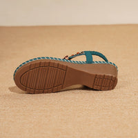 Bohemian Style Women's Sandals Summer Fashion Beach Slope Heel Slippers Beaded Diamond Slip-On round Toe PU Lined Mid Heel