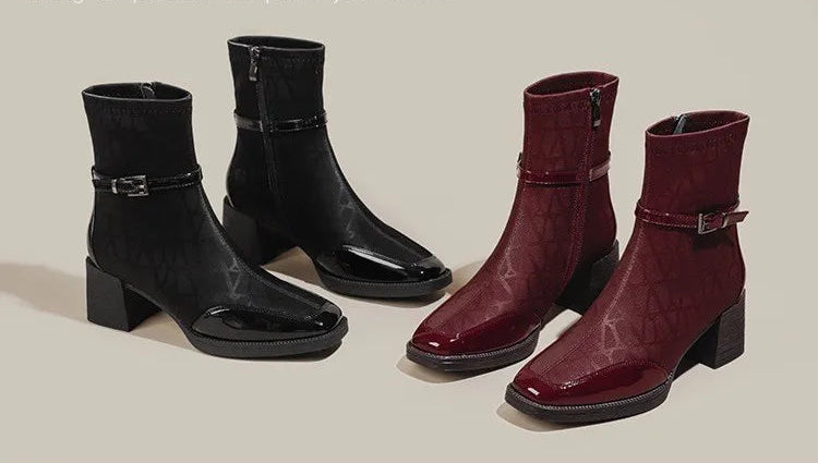 Women's Side Zipper Boot High Heel Short Boot Winter Mid-Calf Boot Chinese Style National Wedding Boot