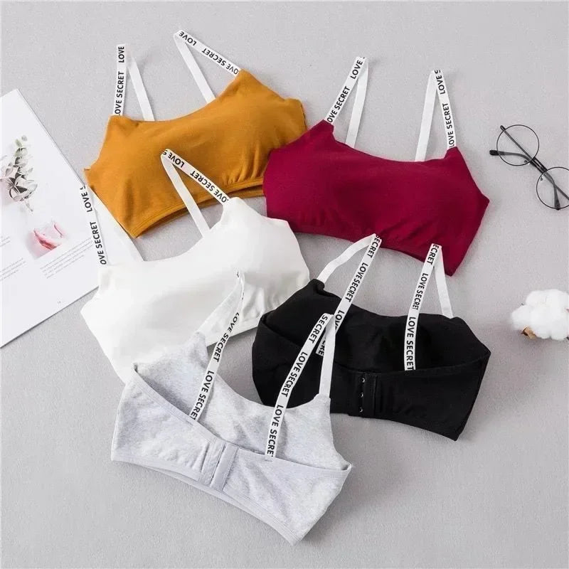 Women Active Bra Casual Top Letters Print Strap Cotton Top Fitness Gym Jogging Sleep Bra Girl Wire Free Bandeau Padded Bra Tops