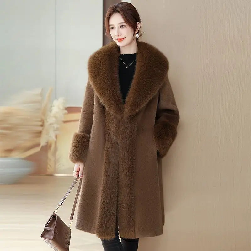 Ladies Faux Leather Long Coats Femme Pockets Soft Mink Fur Women Trendy Street Style Loose Short Outwear Winter - Natalia Home Fashion