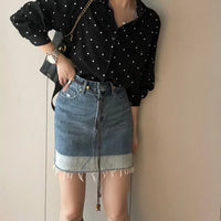 Chic Polka Dot Long Sleeve Shirt Women's Turn-down Collar French Style Simple Design Spring Summer New Arrival