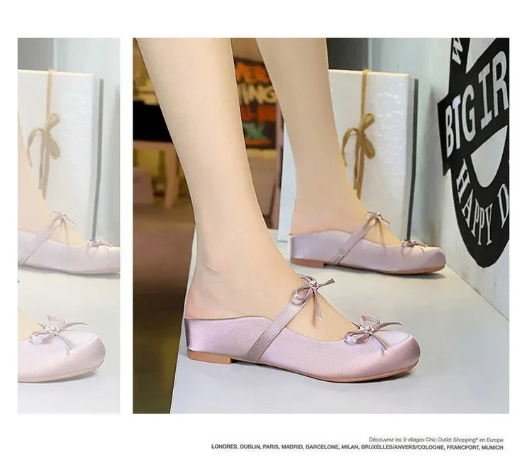 Ladies Slippers Bowknot Silks Satins Women Shoes Round Head Women Sandals Summer Shoes Women Slippers