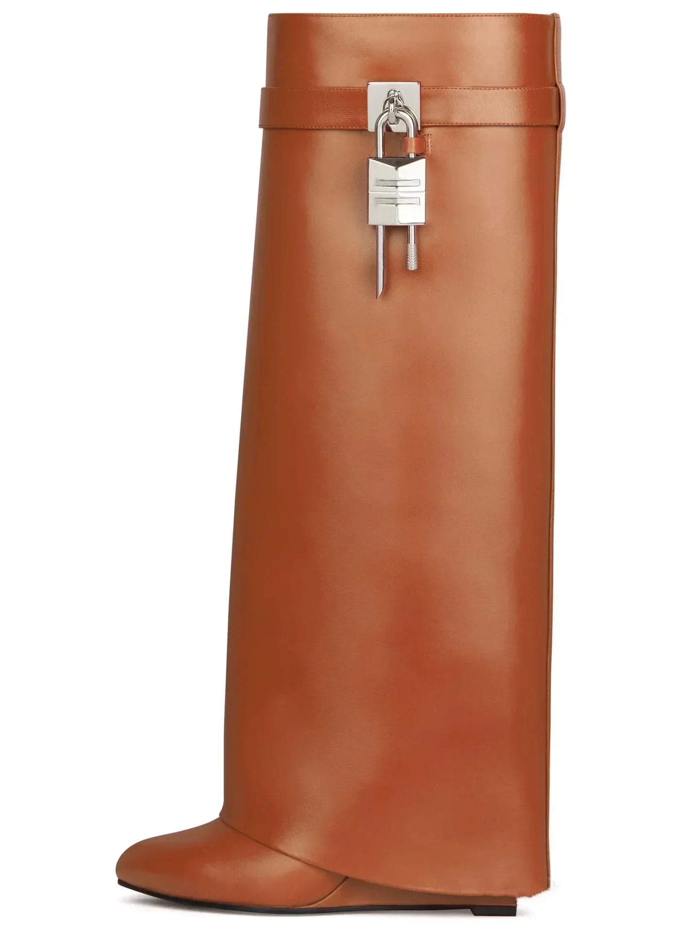 Knee-length Zipper Boots for Women, Thick Soles Metal Decoration Shoes, Shark Lock, High Heels, Designer Fashion Brand - Natalia Home Fashion