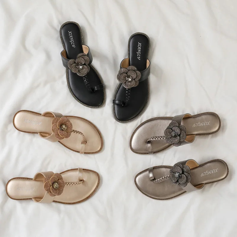 Women's Sandals Summer Slippers Casual Beach Footwear Water Diamond open Toe  Flats