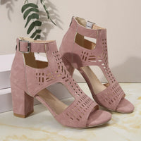 Women Fashion Strap Sexy High Heel Sandals Woman Roman Hollow Pumps Lace-up Peep Toe Sandals Casual Chunky High-heeled Sandals