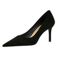 Suede Black Women Pumps  High Heels Pointed Toe Women Heels 7Cm Ladies Shoes Office Shoes