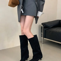 Street Style Pointed Toe Knee-High Boots Women Low Heels Shoes Female Long Booties Women Shoes