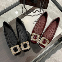 Women's Boutique Flat Shoes with Water Diamond Buckle Flat Bottom Round Head Soft Bottom Fashion Women's Shoes