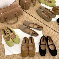 Streetwear Velvet Mary Jane Shoes for Women Casual Ballet Flats Pumps Female Ladies Loafers Buckle Single Mules