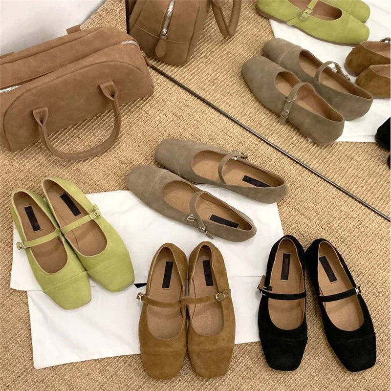 Streetwear Velvet Mary Jane Shoes for Women Casual Ballet Flats Pumps Female Ladies Loafers Buckle Single Mules