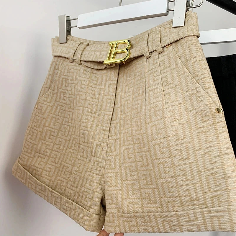 Texture Washed Denim Shorts for Women with Belt Casual Style Quality Jeans Trousers shorts