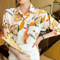 Vintage Style for Women Long Sleeve Flower Printed Spring Autumn semi formal Style Elegant Single Breasted Shirt