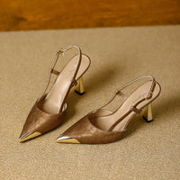 Women's Pumps Sexy Stiletto Sandals Fashion Metallic Pointed Toe Rear Hollow Out High Heels Single Shoes Lady Sandals