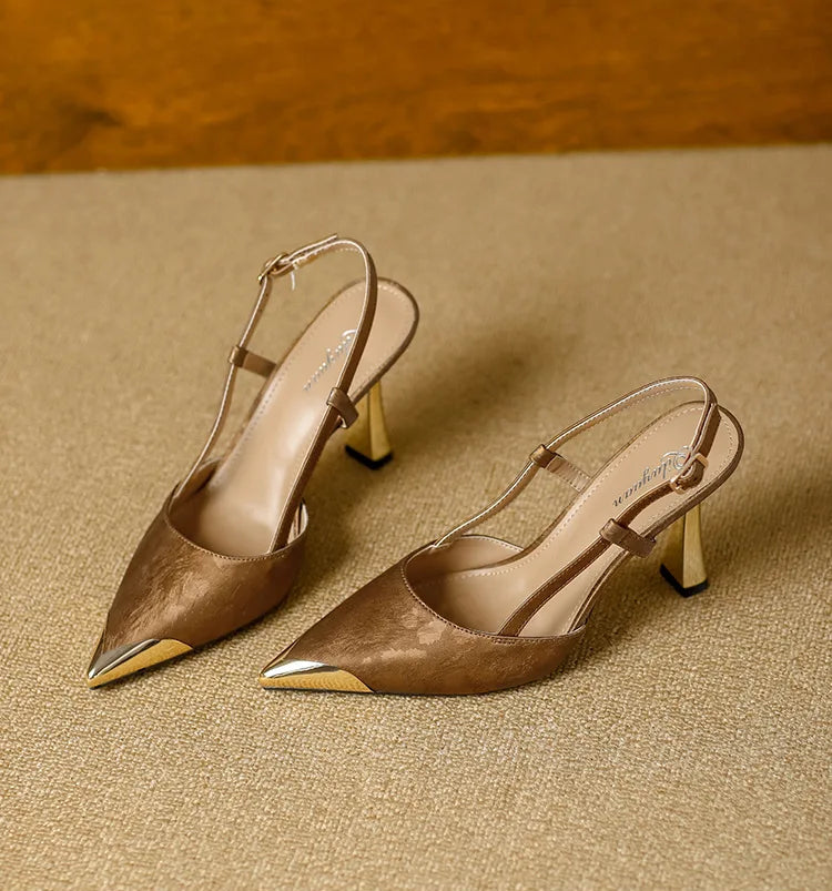 Women's Pumps Sexy Stiletto Sandals Fashion Metallic Pointed Toe Rear Hollow Out High Heels Single Shoes Lady Sandals