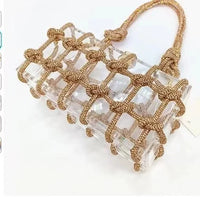 Diamond Clear Acrylic Box Evening Clutch Bags for Women, Boutique Woven Knotted Rope, Rhinestone Purse, Wedding Party Handbag