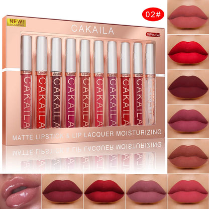 10pcs/set Nude Lip Gloss Matte Velvet Lipstick Waterproof Long-lasting  Liquid Lipstick Women Moist Lip Tint - Natalia Home Fashion