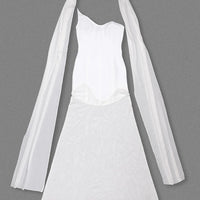 Elegant High Elasticity Mesh Long Skirt Evening Dress Women's Gown Fashionable Wrap Style Bodycon Design Knitted Fabric