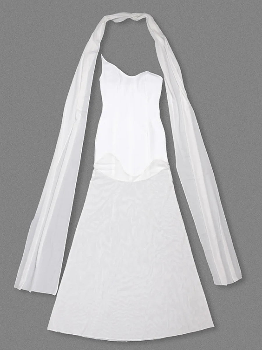 Elegant High Elasticity Mesh Long Skirt Evening Dress Women's Gown Fashionable Wrap Style Bodycon Design Knitted Fabric