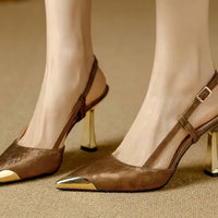 Women's Pumps Sexy Stiletto Sandals Fashion Metallic Pointed Toe Rear Hollow Out High Heels Single Shoes Lady Sandals