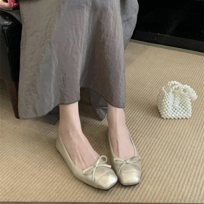 French Vintage Ballet Style Flat Bottom Single Shoes Women's Square Head Soft Bottom Mary Janes