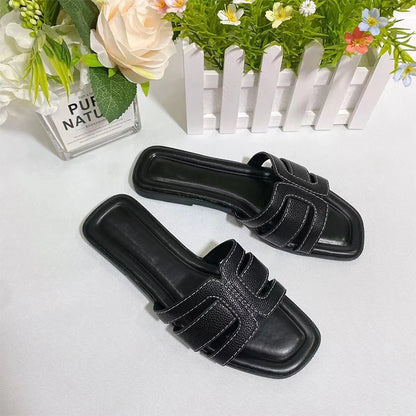 Fashion Design Slippers Outdoor Leisure Versatile And Comfortable Luxury Brand Simple Flat Bottom Square Head Slippers