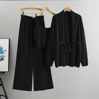 Loose Casual Fashion Set Women's Spring and Autumn Knitted Cardigan Jacket Camisole Wide Leg Pants Three Piece Set Natalia Home Fashion    Natalia Home Fashion