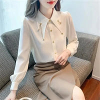 Early Pure Color Long Sleeve Polo Collar Women's Shirt Inner Wear French Style Elegant