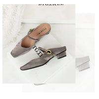 European Style Light-Mouthed Half-Slippers Women Wearing Thick Heels And Square-Toe Mary Jane Shoes One-Strap