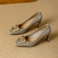 Basic Shallow Square Toe Women Pumps High Quality PU Leather Matte Thick Heel Office Shoes Woman Maroon 7CM High Heels