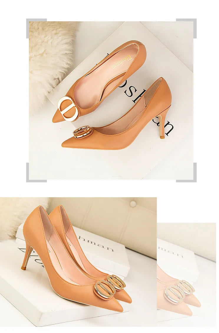 Sexy Women's Stiletto High Heels Shallow Mouth Pointed Toe Metal Buckle Party Single Shoes