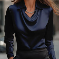 Elegant Simple Shirt Collar Women's Top Independent Polyester Lycra Blend Long Sleeve
