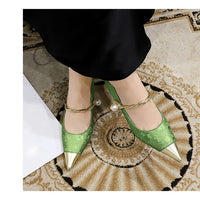 Metal Decoration Buckle Strap Women's Low Thin Heels Pumps Pointed Toe Wedding Party Shoes