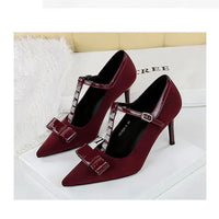 Banquet Bow Rivet T-button Pointed Head High Heel Women's Single Shoes